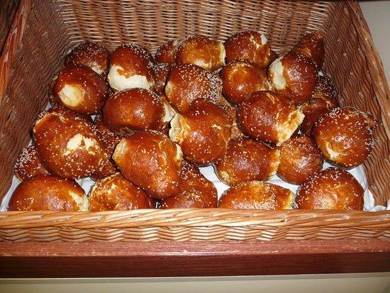 A basket of pretzels at Hess Bakery + Deli.
